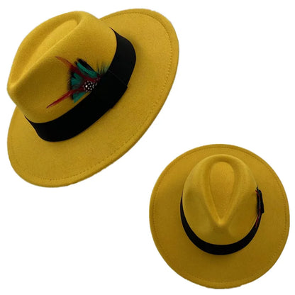 Fedora Men's Feather Wide-brimmed Hat Unisex Wool Felt Jazz Top Hat Autumn and Winter Ladies Hat Church Men's Hat Casual
