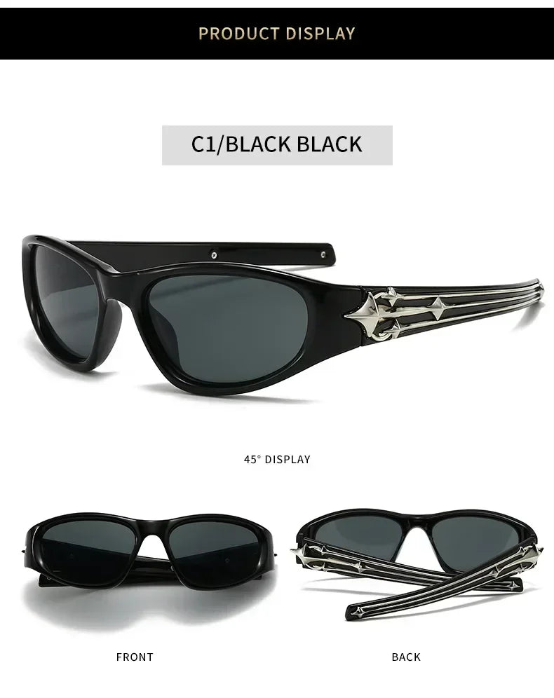 Y2K Fashion Cat Eye Sunglasses Women Men Luxury Brand Design Sun Glasses Popular Punk Hip Hop Rivet Star Eyeglasses Shades UV400