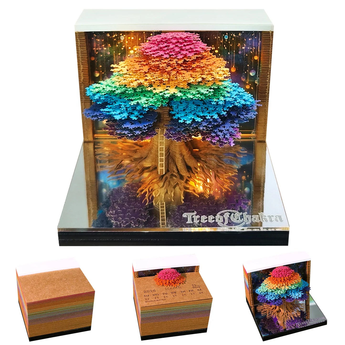 2026 3D Calendar Memo Pad Led Time Piece Calendar Tree of Chakra Desk Calendar Paper Carving Sticky Calendar For Christmas Gifts