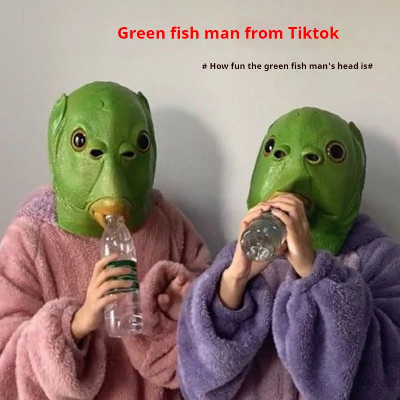 Green Fish Head Mask Toy Sand Sculpture Play Strange Green Fish Head Cover