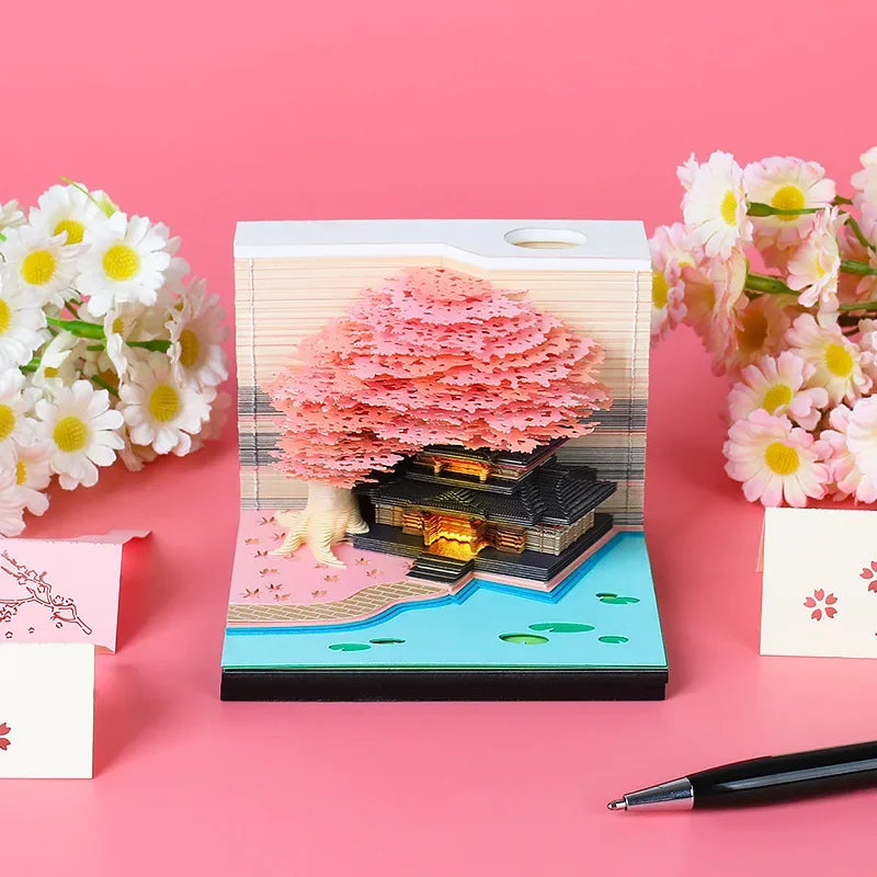 Treehouse 3D Desktop Calendar Sticky Notes Creative Crafts Souvenirs Paper Carvings Memo Pad New Year Gifts Office Ornament