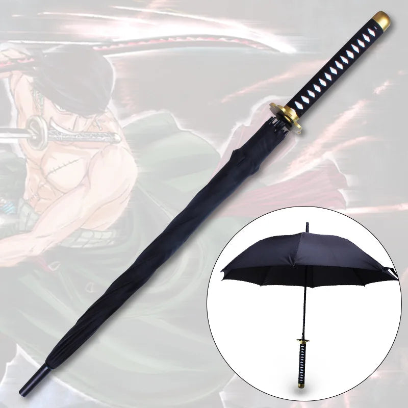 Anime Zoro Katana Umbrella Sword Long Hand Black Parasol Roronoa Zoro Knife Real Size Japanese Katana Sabre Umbrella Raincoa