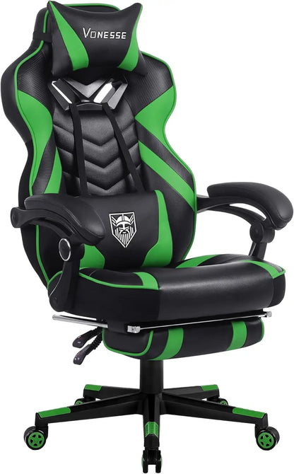 Gaming Chair, Big and Tall Gaming Chair with Footrest and Massage, Gaming Chairs for Adults with Lumbar Support