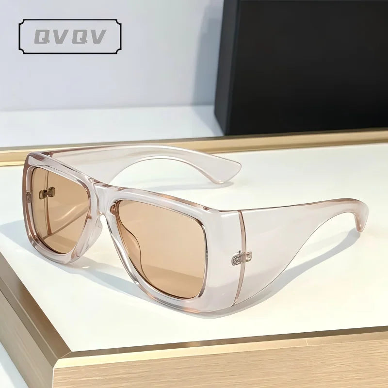 QVQV Trendy Oversized Square Sunglasses Women Men Luxury Brand Original Thick Frame Sunglasses Retro Outdoors Driving Shades