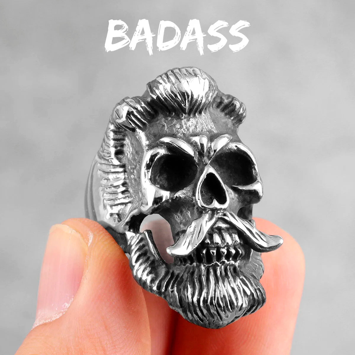 Big Beard Hippie Skull Stainless Steel Mens Rings Punk Hip Hop Cool for Male Boyfriend Biker Jewelry Creativity Gift
