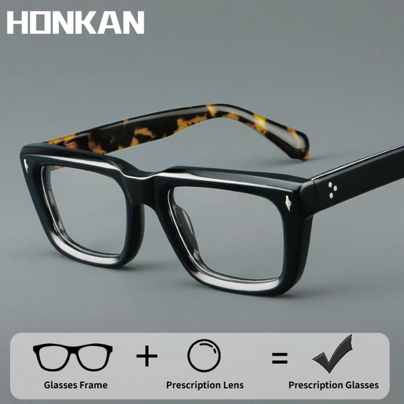 Fashion Thick Frame Acetate Glasses Men Vintage Square Myopia Prescription Eyeglasses Frame Reading Glasses Luxury Brand Eyewear