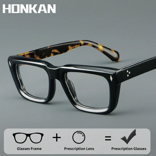 Fashion Thick Frame Acetate Glasses Men Vintage Square Myopia Prescription Eyeglasses Frame Reading Glasses Luxury Brand Eyewear