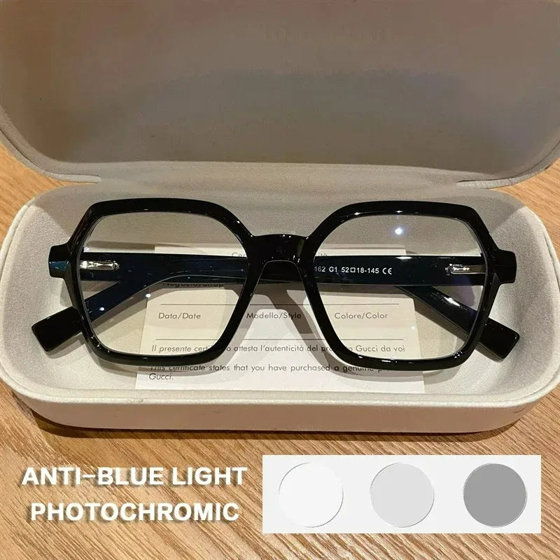 EYORA Fashion Polygon Prescription Reading Glasses Women Myopia Eyewear Hyperopia Anti Blue Light Progressive Optical Eyeglasses
