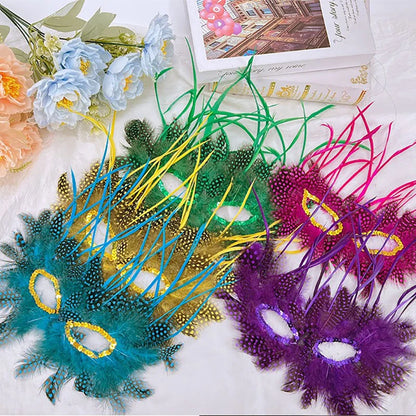 Gold Ostrich Feathers Carnival Mask Men Women Masquerade Eye Masks Venetian Cosplay Props Halloween Carnival Party Face Masks