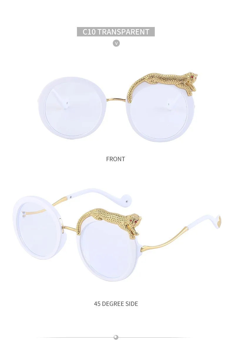 Oversized Round Sunglasses Women Big 2026 Luxury Brand Crystal Leopard-Shaped Sun Glasses for Ladies Anti Blue Light Eyeglasses
