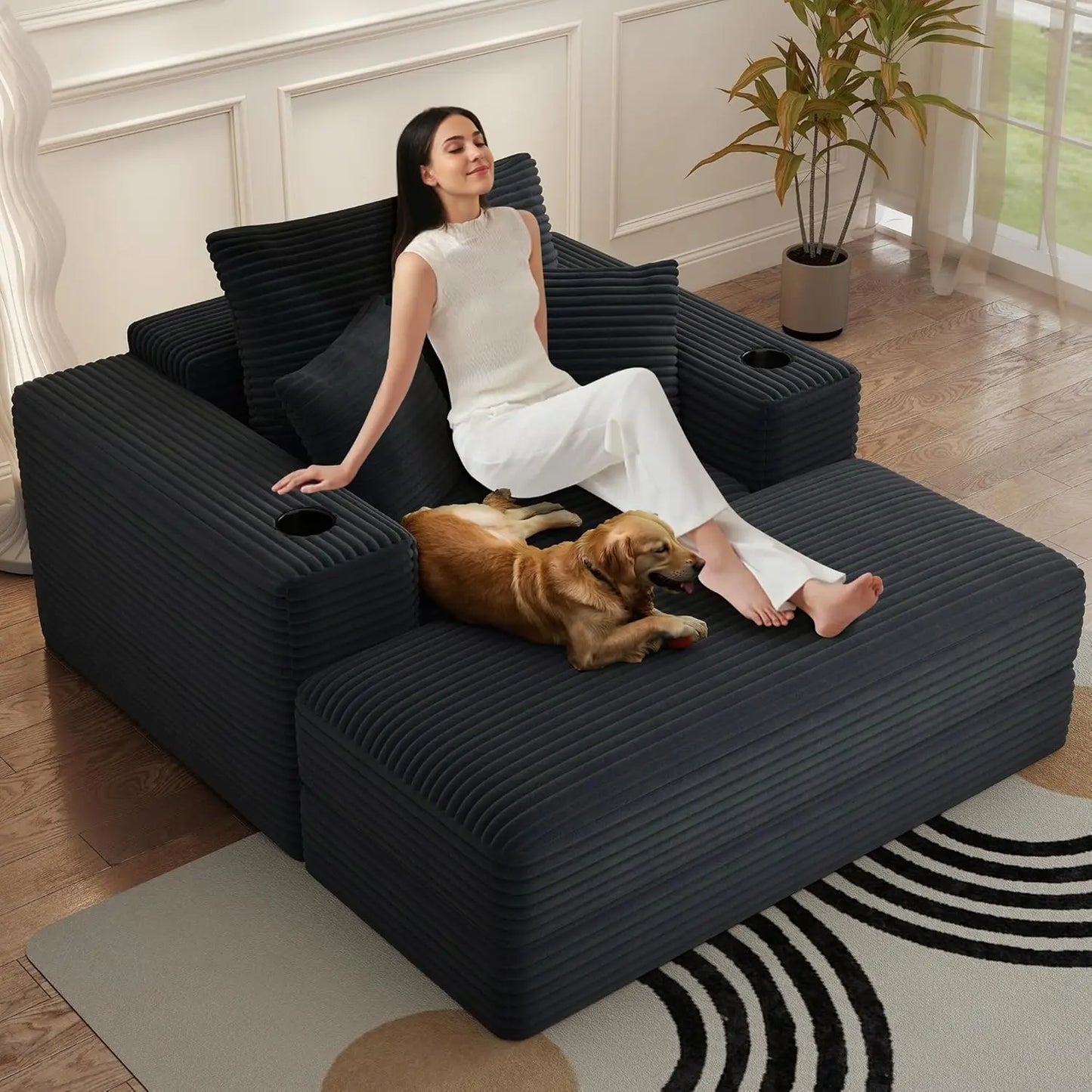 52" Boneless Chaise Lounge Chair Indoor — Oversized Cloud-Like Cozy Comfy Modular 3-in-1 Sofa Bed for Reading,, Customized