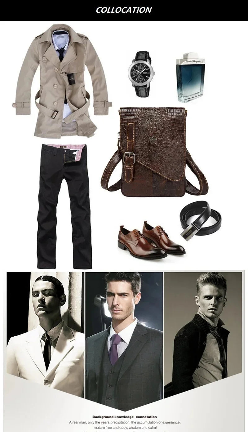 Men Crocodile Classic Briefcase retro Man Genuine Leather Shoulder messenger men luxury designer mens bag