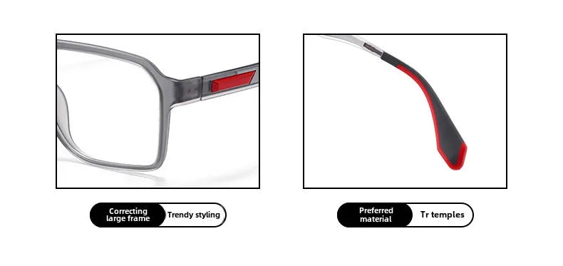 BLMUSA Retro Large Frame Ultralight TR Non-Slip Sports Myopia Glasses Anti Blue Light Prescription Reading Driving Sunglasses