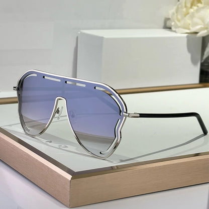 Oversized One-Piece Pilot Punk Sunglasses Women Big Frame 2025 Luxury Brand Hollow Sun Glasses For Ladies Shield Eyewear Shades
