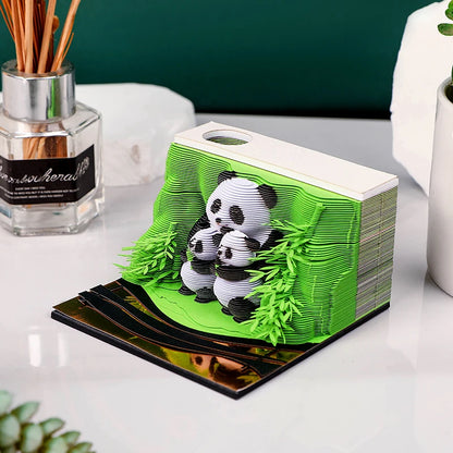 1Pc 2026 Family Panda Desk Calendar 3D Tear-away Calendar Paper Carving Art Memo Pad Notepad Christmas Gift