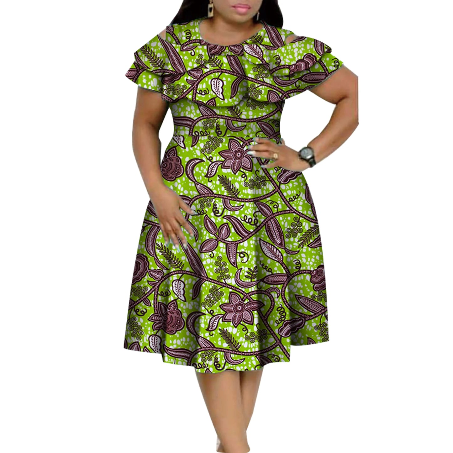 New Bazin Riche African Ruffles Collar Dresses for Women Dashiki Print Pearls Dresses Vestidos Women African Clothing WY4401