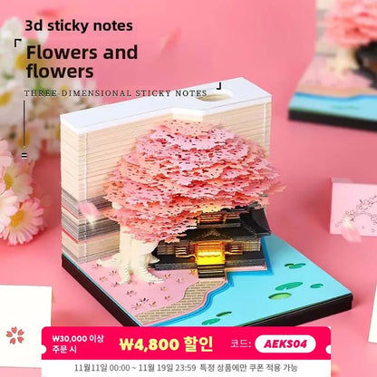 Treehouse 3D Desktop Calendar Sticky Notes Creative Crafts Souvenirs Paper Carvings Memo Pad New Year Gifts Office Ornament