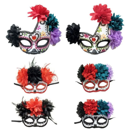 Halloween Masks With Fire Devil Flowers Mexico Day of the Dead Masks for Masquerade Balls Cosplay Performance Carnival Party