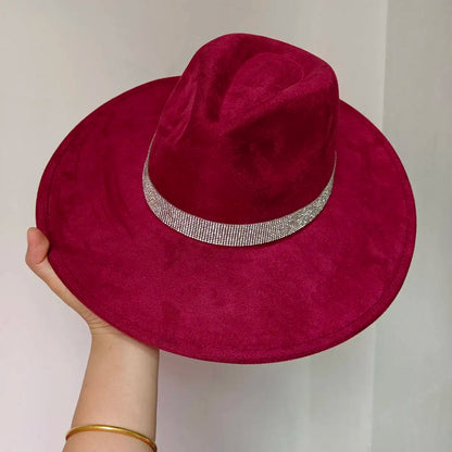 Women's suede 10cm wide Brim Fedora hat Men's autumn and winter felt jazz hat Classic suede Fedora Sombrero