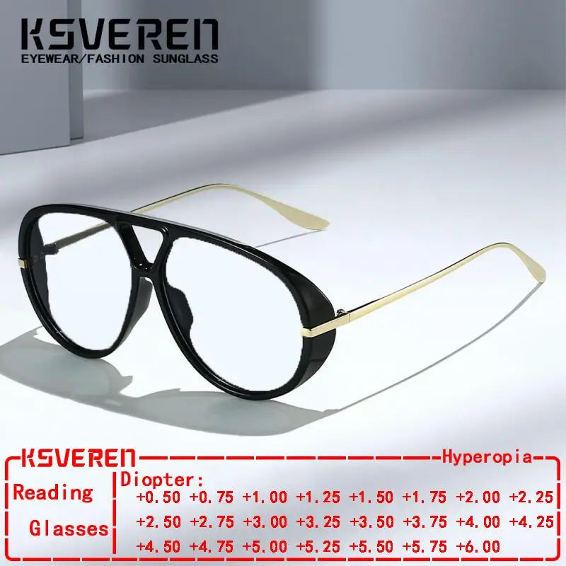 KSVEREN Women Anti Blue Light Reading Glasses Men Fashion Prescription Glasses Optical Glasses Big Frame Presbyopic Eyewear