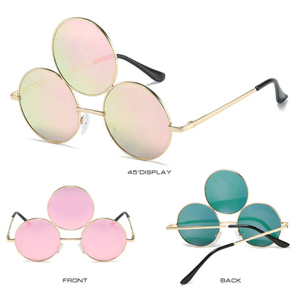 Novel Third Eye Round Metal Frame Sunglasses Chinese Style Erlang God Three Eyes Glasses Funny Party Halloween Cosplay Glasses