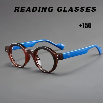Retro-style polygonal tea-blue tortoiseshell glasses, PC frame, high-definition lenses, unisex reading glasses