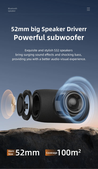 ZEALOT-S32 Portable Bluetooth Speaker Subwoofer - Waterproof Stereo Outdoor Boom Box with TF Card & AUX Support
