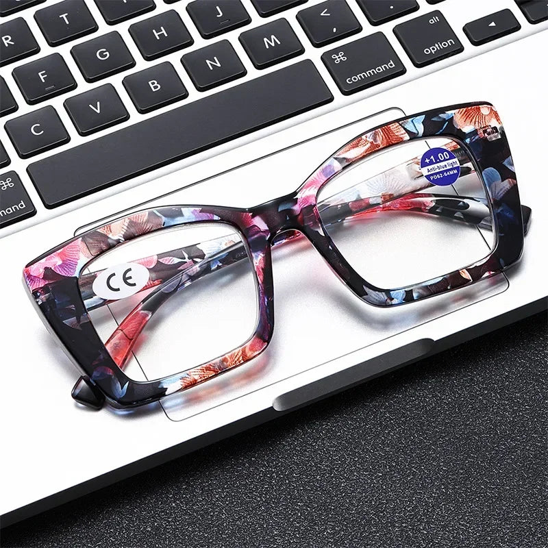 2025 New Fashionable Large Frame Women's Presbyopia Glasses High Definition Texture Neutral Color Anti Blue Light Glasses