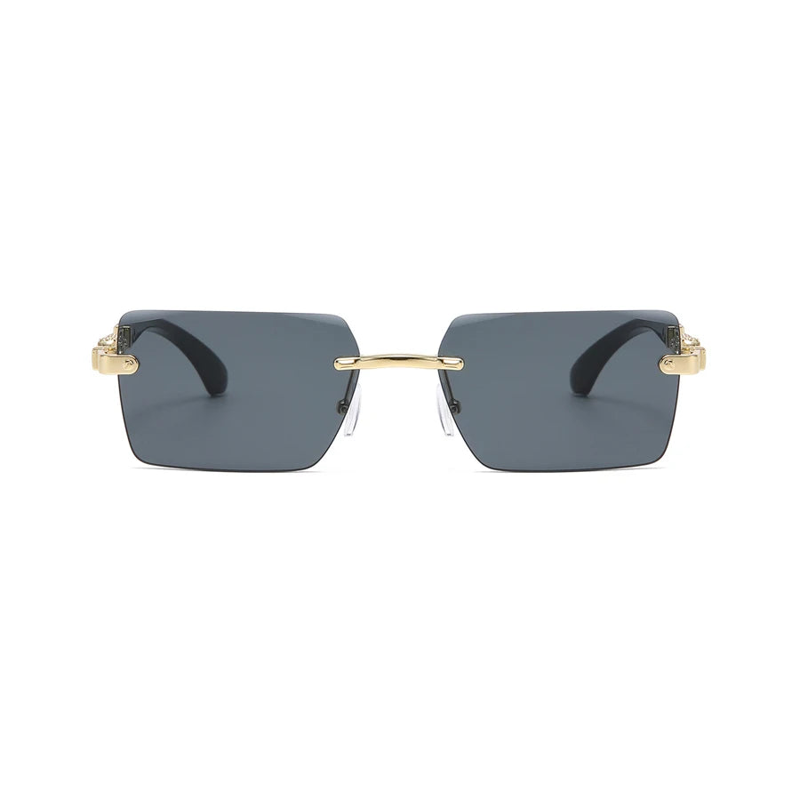 Retro Rimless Square Sunglasses For Men Cut Edge UV400 Leopard Decorative Shades Gradient Lens Sun Glasses for Women