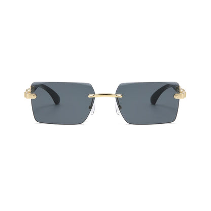 Retro Rimless Square Sunglasses For Men Cut Edge UV400 Leopard Decorative Shades Gradient Lens Sun Glasses for Women