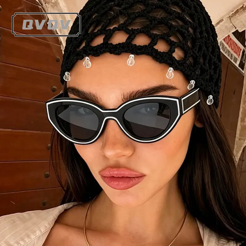 QVQV Luxury Brands Cat Eye Sunglasses Woman 2026 New Vintage Polygon Sun Glasses Man Travel Beach Eyewear Trendy Shades Female