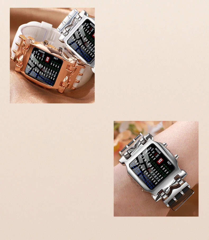 LED Watch Men Fashion Creative Crab Type Electronic Watch Luminous Binary Gift Business Style Cool Waterproof Multi Function