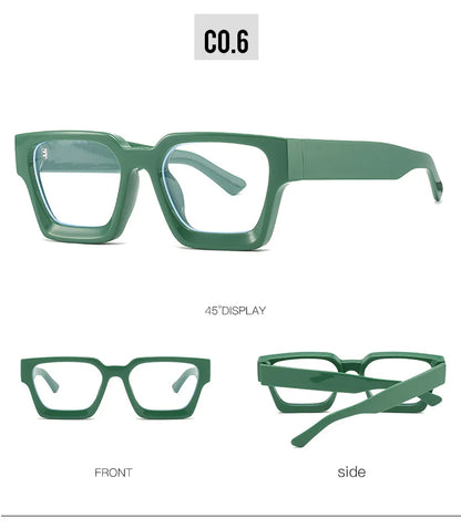 Oversized Square Reading Glasses For Women Brand Designer Blue Light Blocking Eyeglasses Green Leopard Prescription Glasses Men