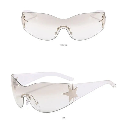 New Y2K Rimless Punk Sunglasses Goggle Women Men Luxury Brand Wrap Around Sun Glasses Five Star Eyewear Sports One Piece Shades