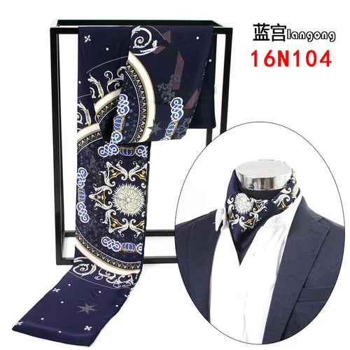Business Scarf Hangzhou Silk Men's Scarf Long Scarf Double-Sided Trendy British European American Style Autumn Winter