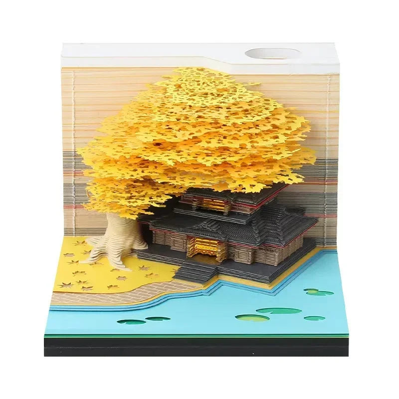 3D Treehouse Calendar Art Paper Sculpture Memo Pad Desktop Crafts Souvenirs Paper Carvings Sticky Notes Gifts Office Ornament