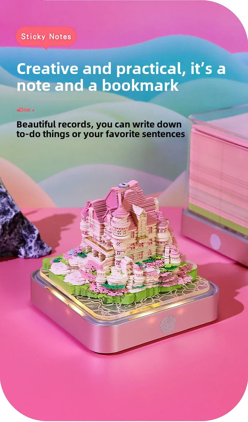 Love Castle 3D Memo Pad Paper Carving Art Calendar Fantasy Castle Notepad 3D Paper Card Decor New Year Valentine's Day Gift Box