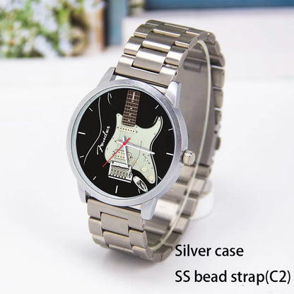 Guitar Bass Pattern Universal for Men Women Souvenir Composer Rose Gold Man Watch Silver Watches Black Bracelet Gift Clock