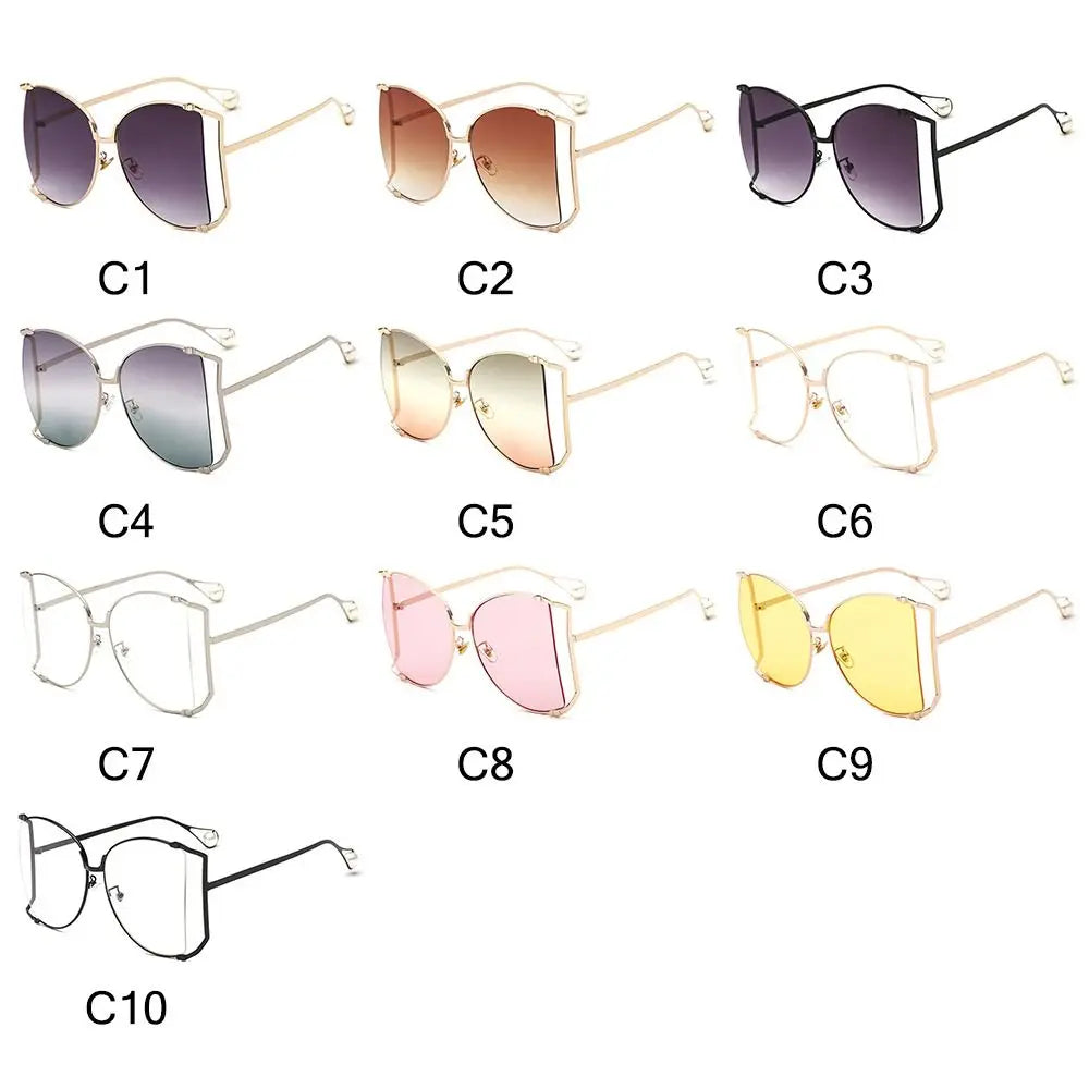 UV Protection Oversized Sunglasses Street Shooting Colorful Metal Hollowing Shades Trendy Pearl Design Sun Glasses