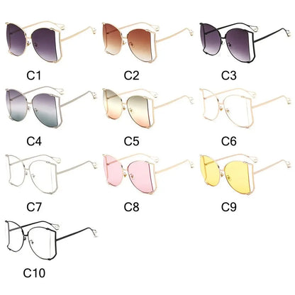 UV Protection Oversized Sunglasses Street Shooting Colorful Metal Hollowing Shades Trendy Pearl Design Sun Glasses