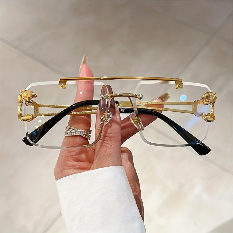 Fashion Rimless Square Double Bridge Sun Glasses Vintage Women Men Sunglasses