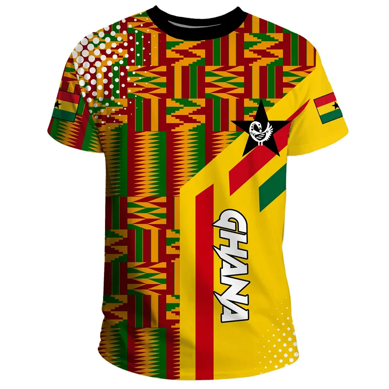African Ghana T-shirt Fashion 3D Printed Coat Of Arms T Shirts For Men Casual Round Neck Tees Summer Sports Tops Short Sleeves