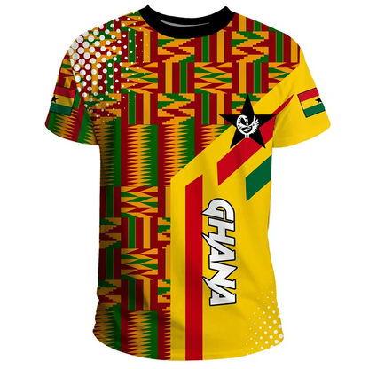 African Ghana T-shirt Fashion 3D Printed Coat Of Arms T Shirts For Men Casual Round Neck Tees Summer Sports Tops Short Sleeves