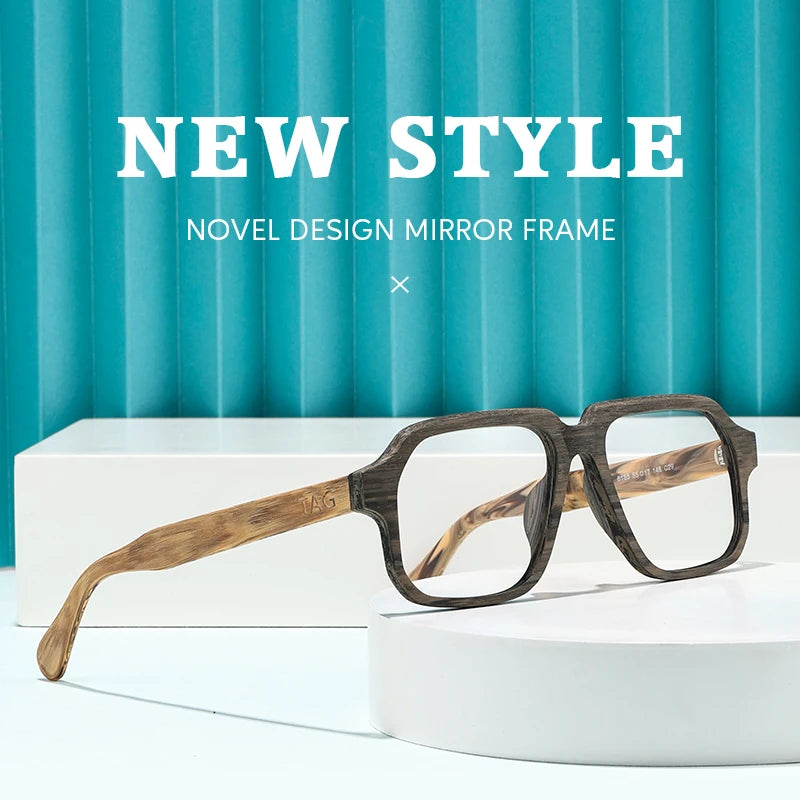 TAG Hezekiah Natural Wood Glasses Frame Men Oversized Wooden Myopia Prescription Optical Glasses Spectacle with Clear Lens 8188
