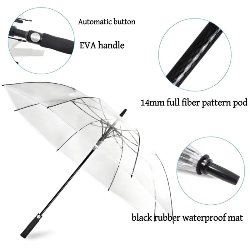 Eco-Friendly PVC Transparent Golf Umbrella,Wind-Resistant,Thick and Sturdy Long-Landled,Large-Sized Umbrella