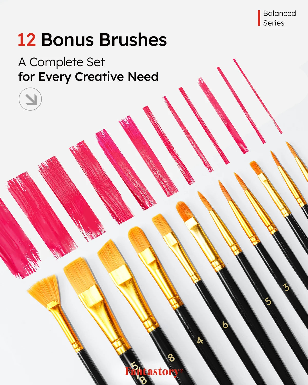 Fantastory Acrylic Paint Set - 24 Colors 2oz Each + 12 Professional Brushes, Ideal for Canvas, Glass, Wood, Ceramics & Models