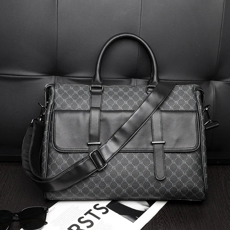 Fashion Black Leather Briefcase Designer Laptop Business Word Handbag for Women Work Bags High Qality Men Shoulder Bag Brand