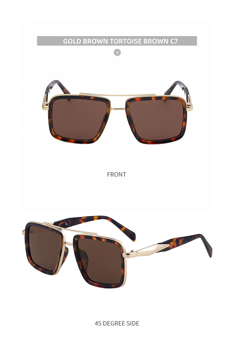 Vintage Oversized Square Polarized Sunglasses Men 2026 Luxury Steampunk Metal Frame Double Beam Driving Eyewear UV400 Shades