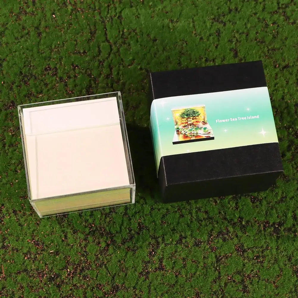 3D Calendar Sticky Notes of Flower Sea and Tree Island 2026 Unique Paper Sculpture Calendar For Desk Decor With Lights Design