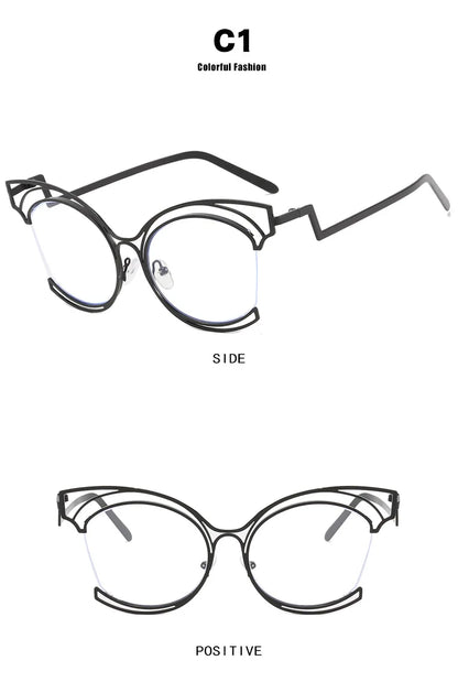 Metal Cat Eye Hollowed Out Blue Light Blocking Eyeglasses For Women Clear Lens Optical Glasses Prescription Presbyopic Glasses